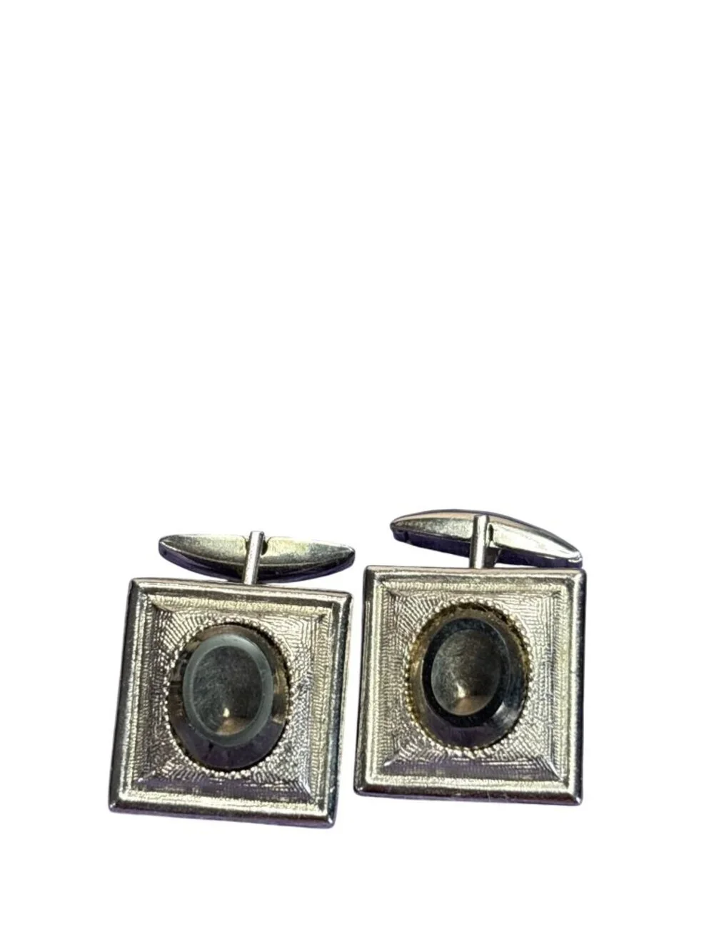 Vintage 1962 Sarah Coventry Esquire Silvertone Cufflinks Hematite 0.75 inch